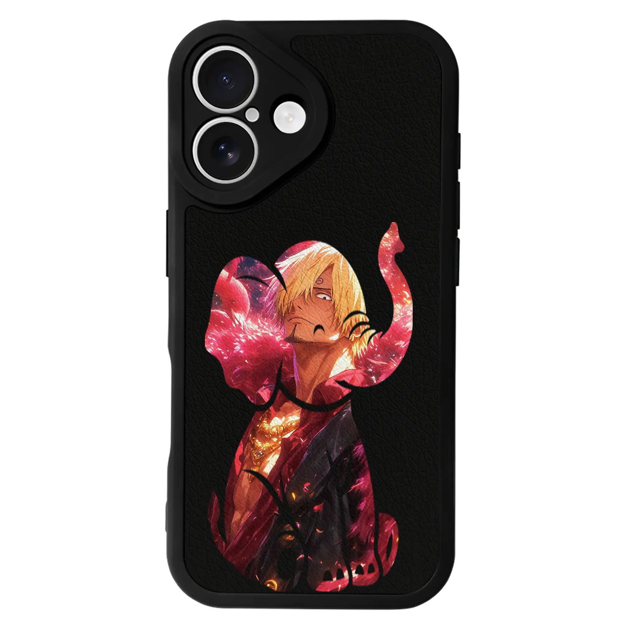 ワンピース グッズ ヴィンスモーク・サンジ - IPhone 16シリーズ対応 ・ シリコンスマホケース ・ レザー調 ・ 高精度フィット ・ 耐衝撃 ・ ワイヤレス充電対応 ・ 精密カット